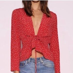 Realisation Par | 100% Silk The Bianca Front Tie Top Red White‎ Stars XXS July 4